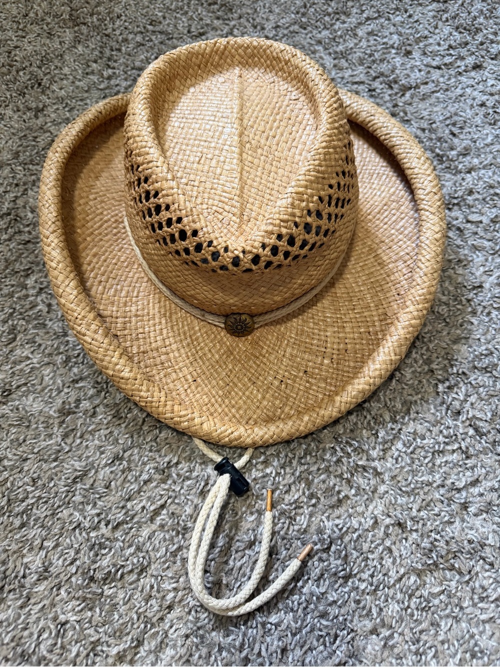 Shady Brady Straw Cowboy Sun Hat with Chin Cord - Tan